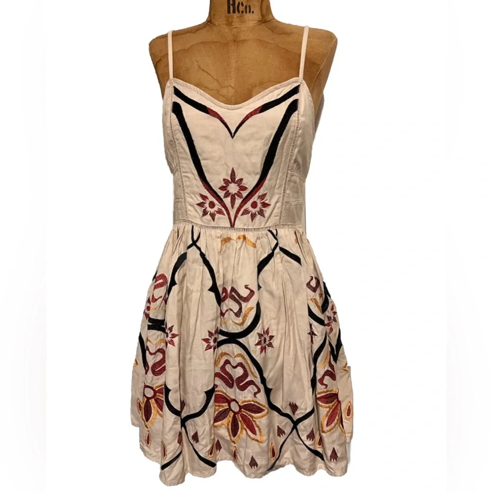 Free People White and Pink Embroidered Mini Dress EUC - Picture 2 of 14